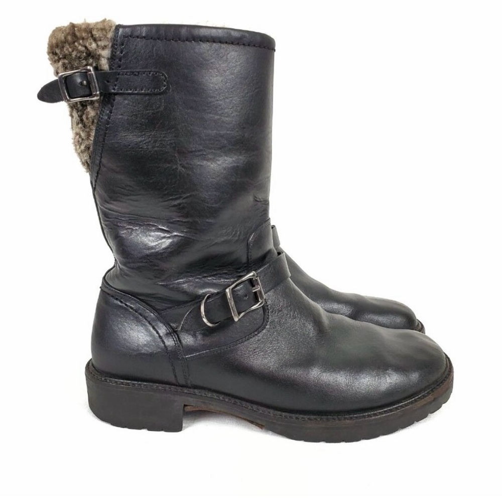 Cole Haan Black Leather Moto Boots 8